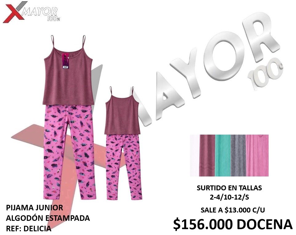 PIJAMA JUNIOR ALGODÓN ESTAMPADA REF: DELICIA