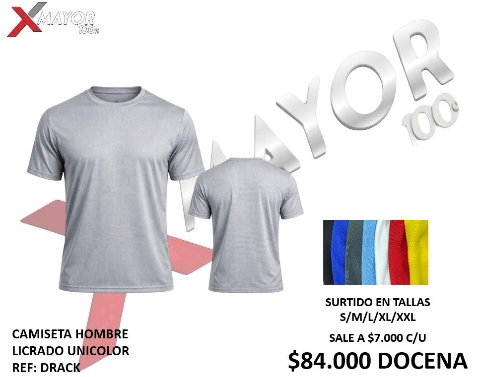 CAMISETA HOMBRE LICRADO UNICOLOR REF: DRACK