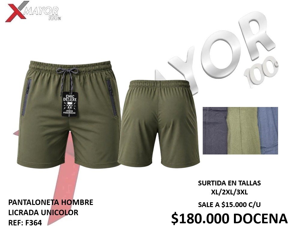 PANTALONETA HOMBRE LICRADO UNICOLOR REF: CHIC DELUXE