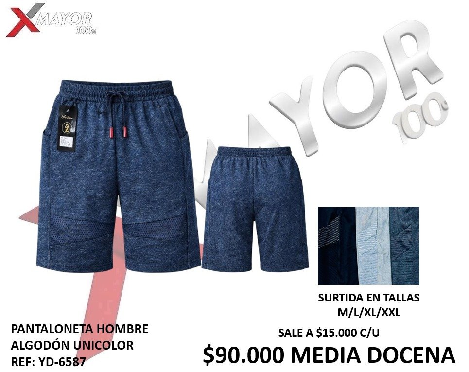 PANTALONETA HOMBRE ALGODÓN UNICOLOR REF: YD-6587
