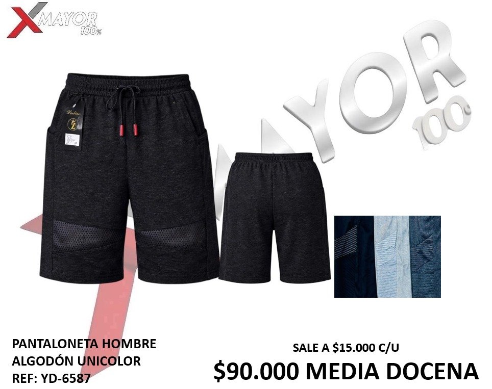 PANTALONETA HOMBRE ALGODÓN UNICOLOR REF: YD-6587