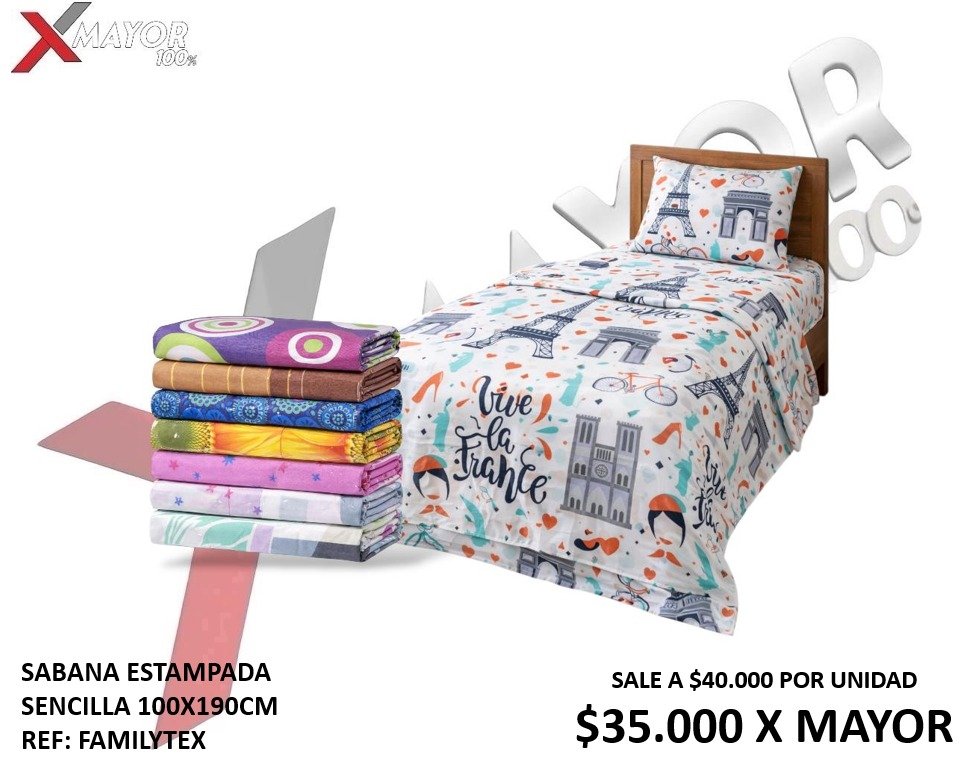 SABANA ESTAMPADA SENCILLA 100X190CM REF: FAMILYTEX