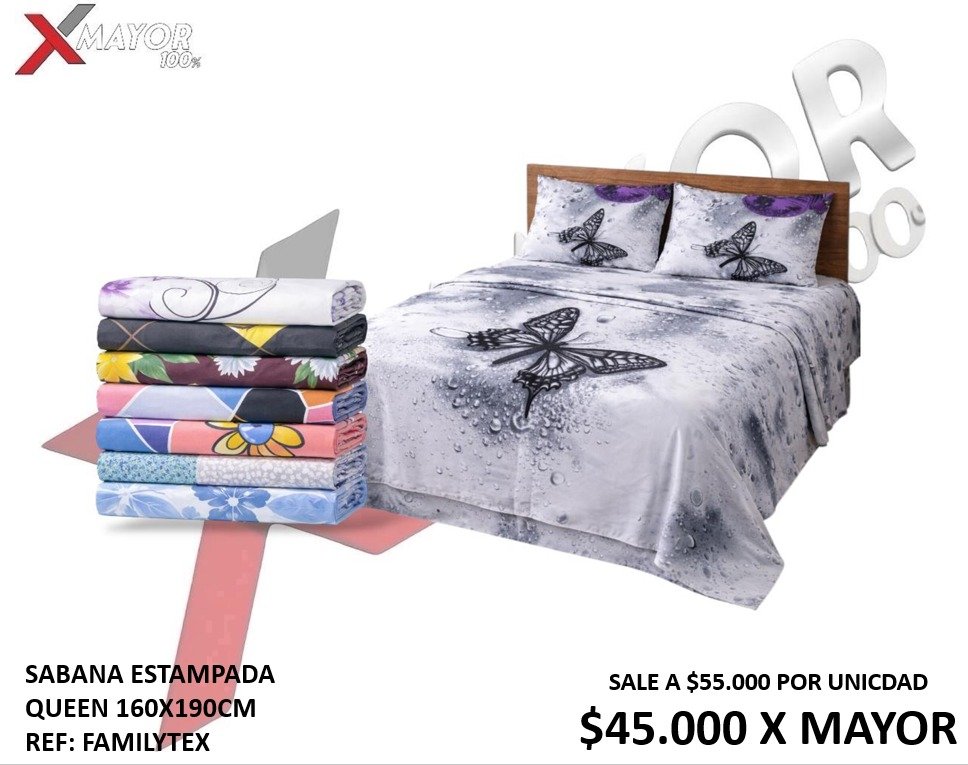 SABANA ESTAMPADA QUEEN 160X190CM REF: FAMILYTEX